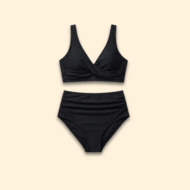 Women’s High-Waisted Bikini with Pleated Bottoms