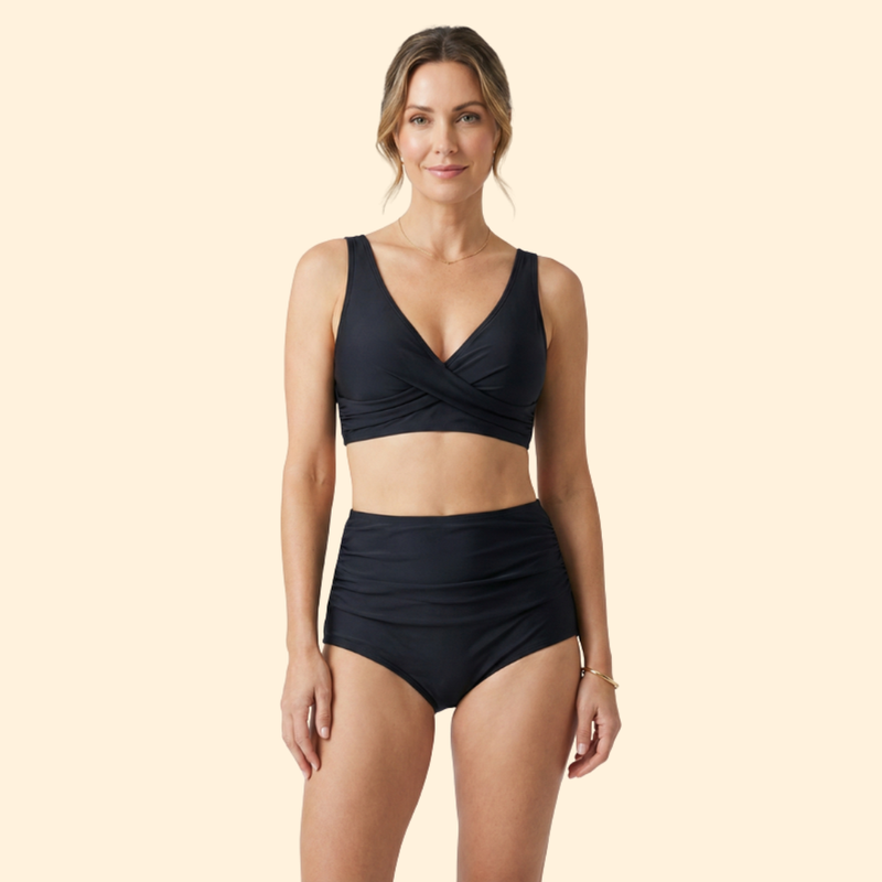 Women’s High-Waisted Bikini with Pleated Bottoms