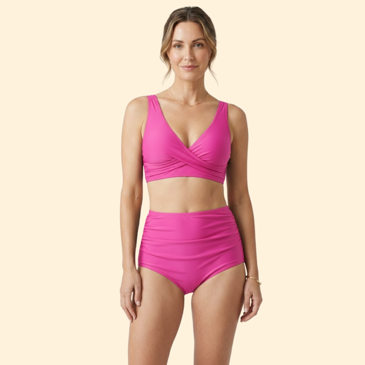 Women’s High-Waisted Bikini with Pleated Bottoms