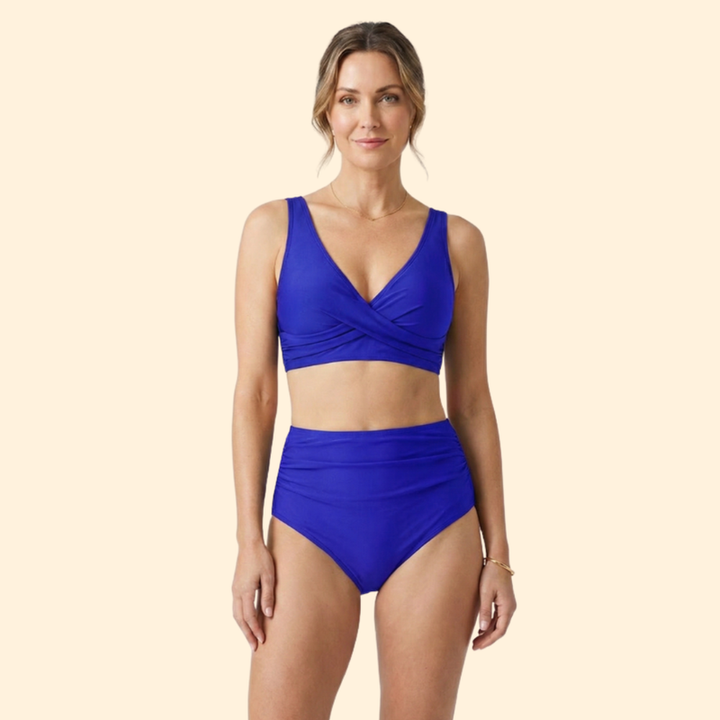 Women’s High-Waisted Bikini with Pleated Bottoms