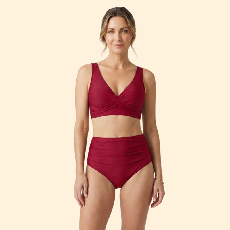 Women’s High-Waisted Bikini with Pleated Bottoms