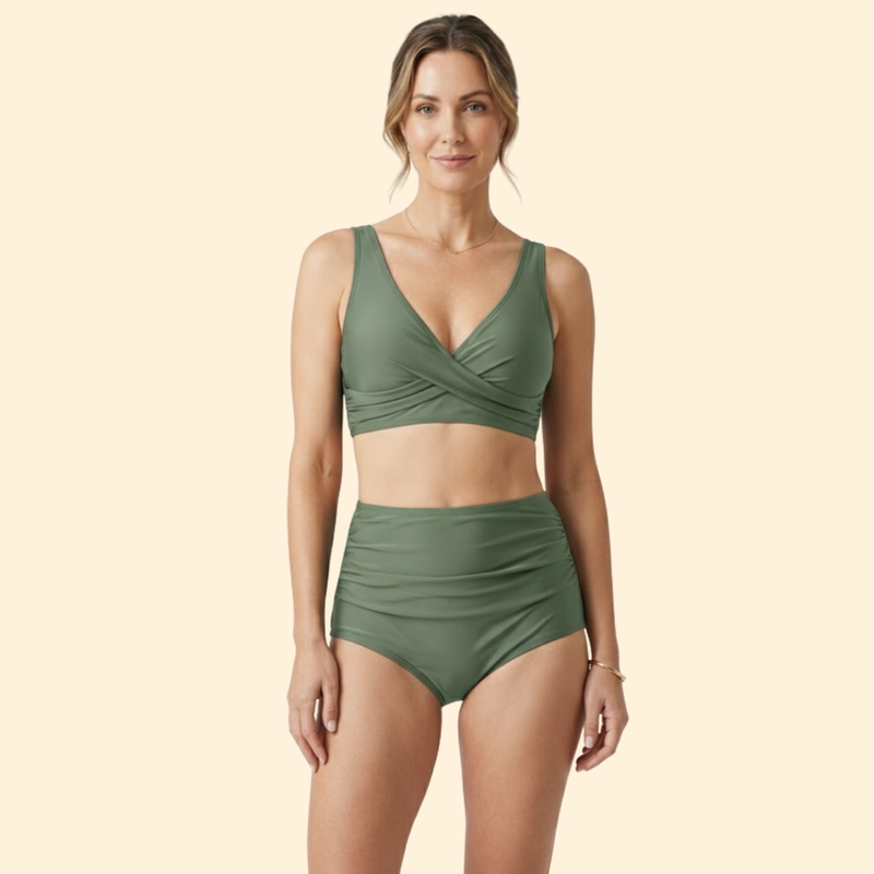 Women’s High-Waisted Bikini with Pleated Bottoms