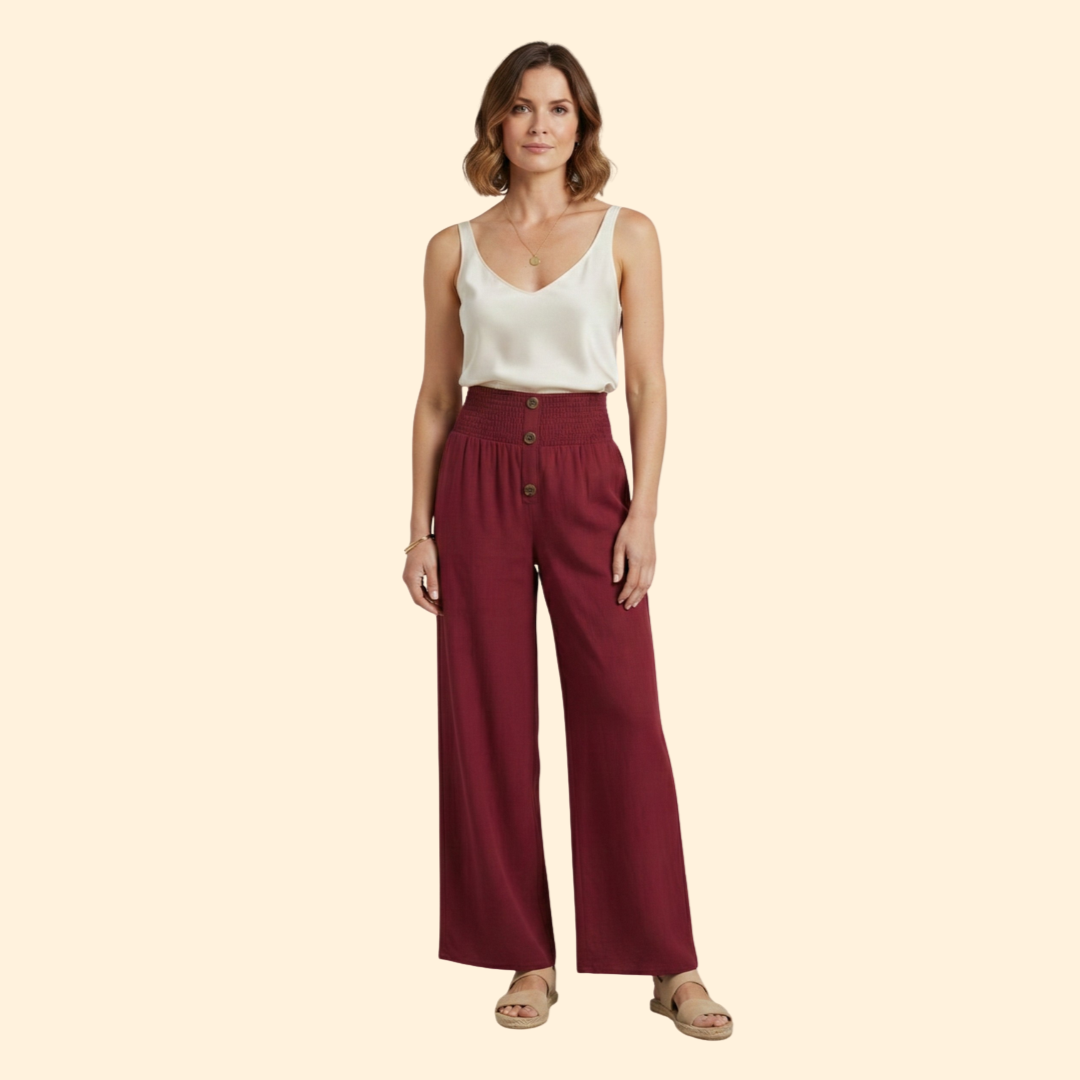 Women’s High-Waisted Pants with Front Button Detail