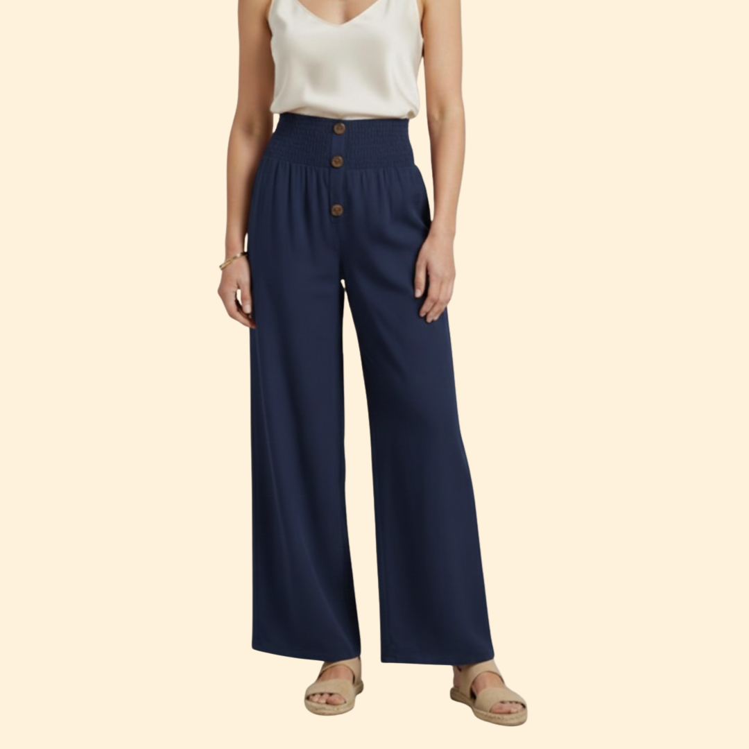 Women’s High-Waisted Pants with Front Button Detail