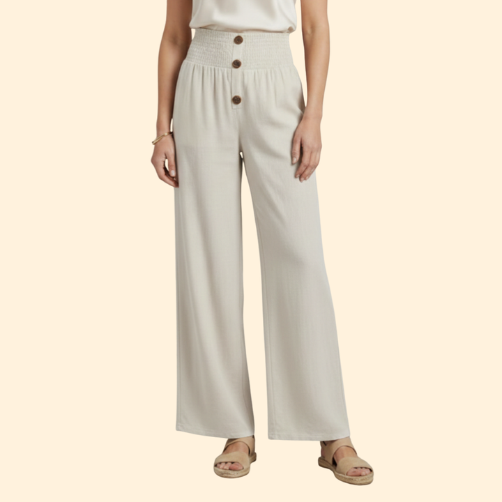 Women’s High-Waisted Pants with Front Button Detail
