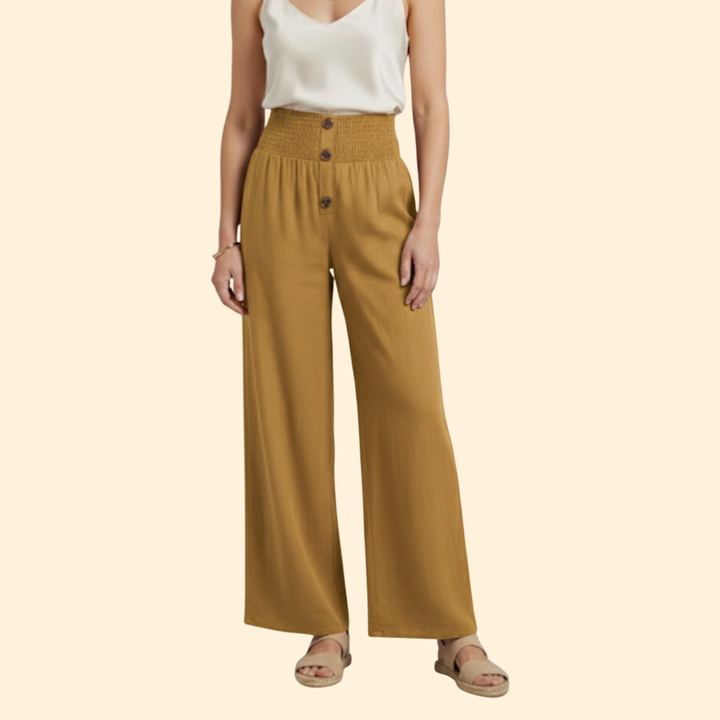 Women’s High-Waisted Pants with Front Button Detail