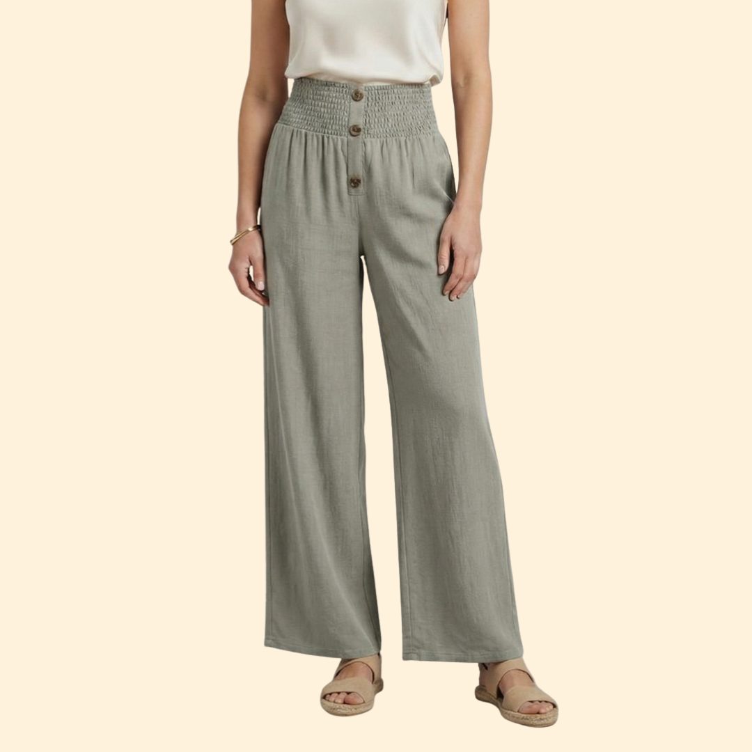 Women’s High-Waisted Pants with Front Button Detail