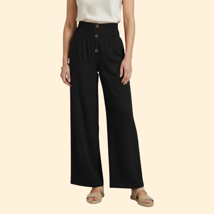 Women’s High-Waisted Pants with Front Button Detail