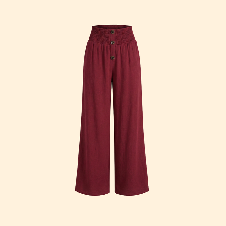 Women’s High-Waisted Pants with Front Button Detail