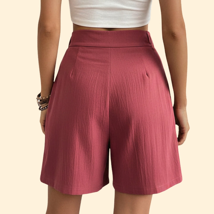 Women's High-Waisted Shorts with Pleated Detail