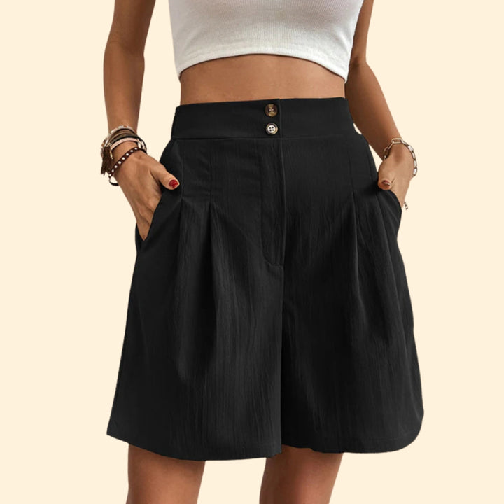 Women's High-Waisted Shorts with Pleated Detail