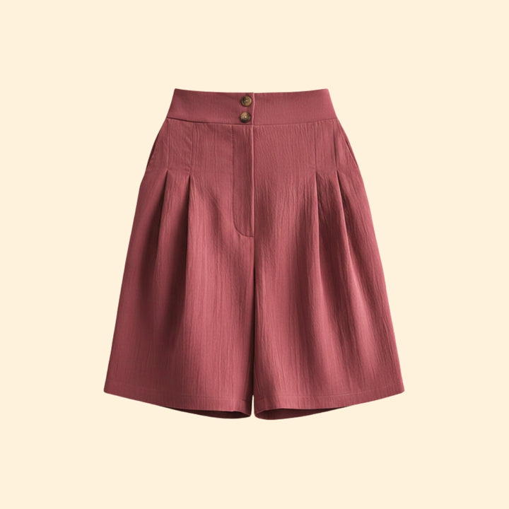 Women's High-Waisted Shorts with Pleated Detail