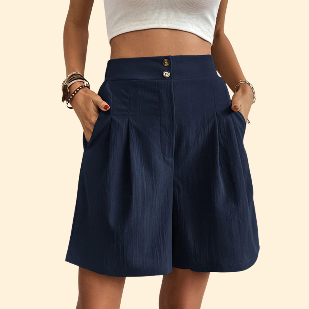 Women's High-Waisted Shorts with Pleated Detail