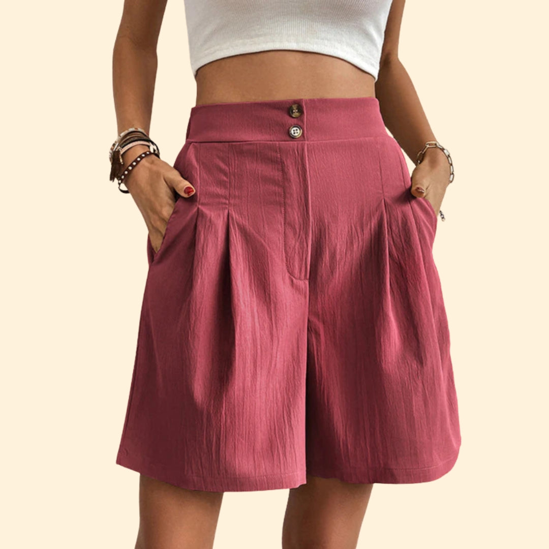 Women's High-Waisted Shorts with Pleated Detail