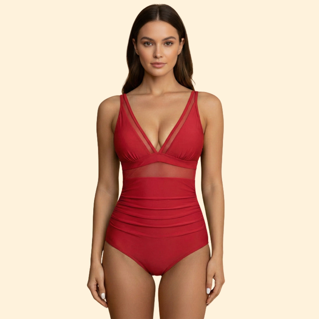 Women's High-Waisted Swimsuit with Mesh Design