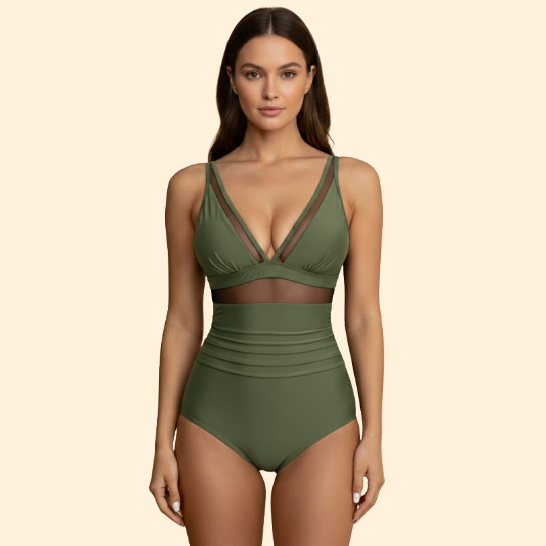 Women's High-Waisted Swimsuit with Mesh Design