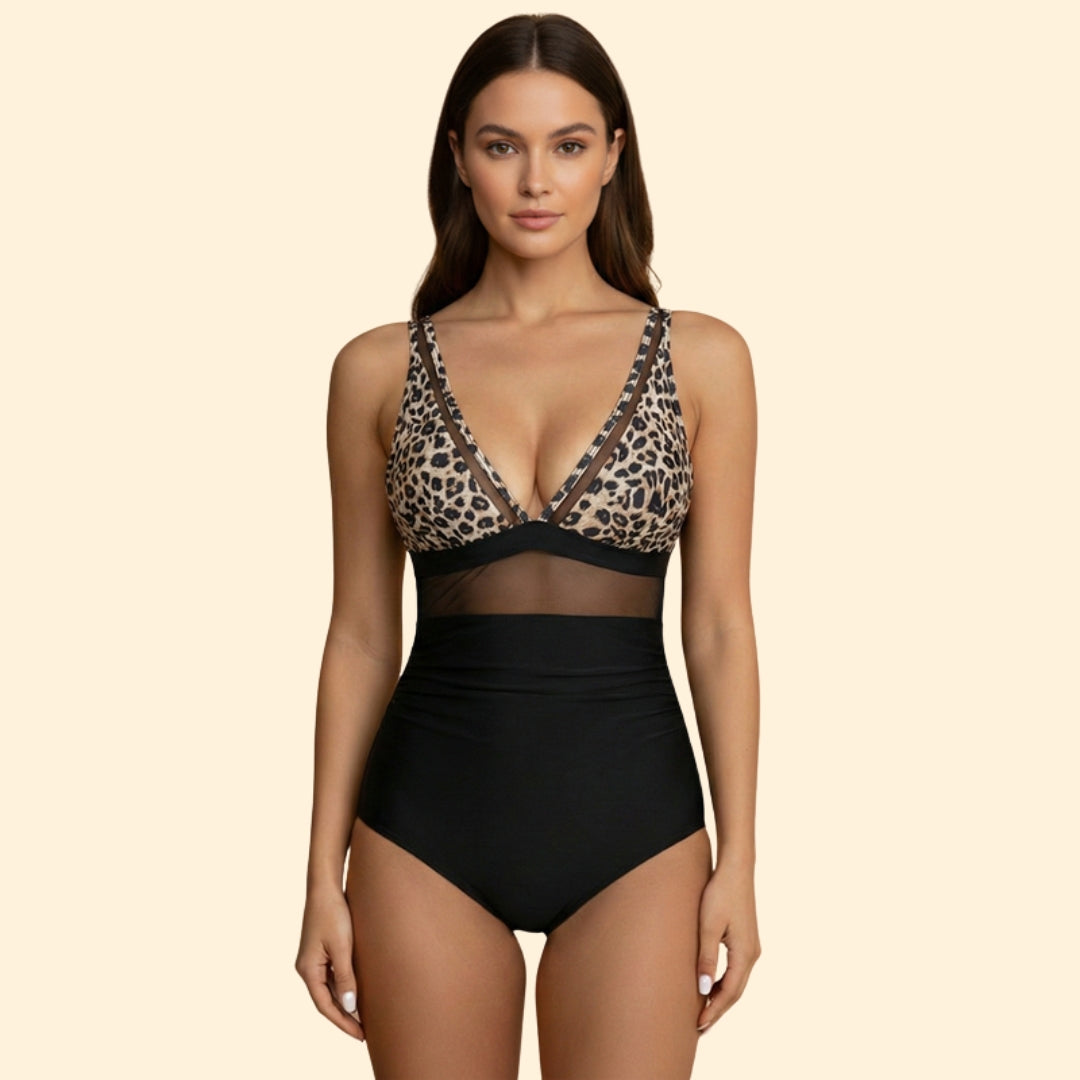Women's High-Waisted Swimsuit with Mesh Design
