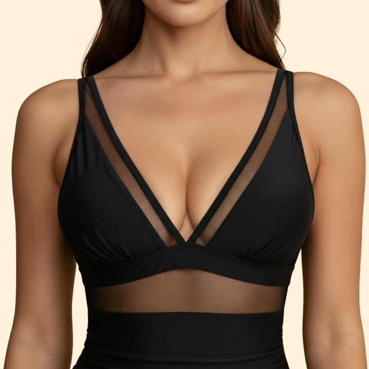 Women's High-Waisted Swimsuit with Mesh Design