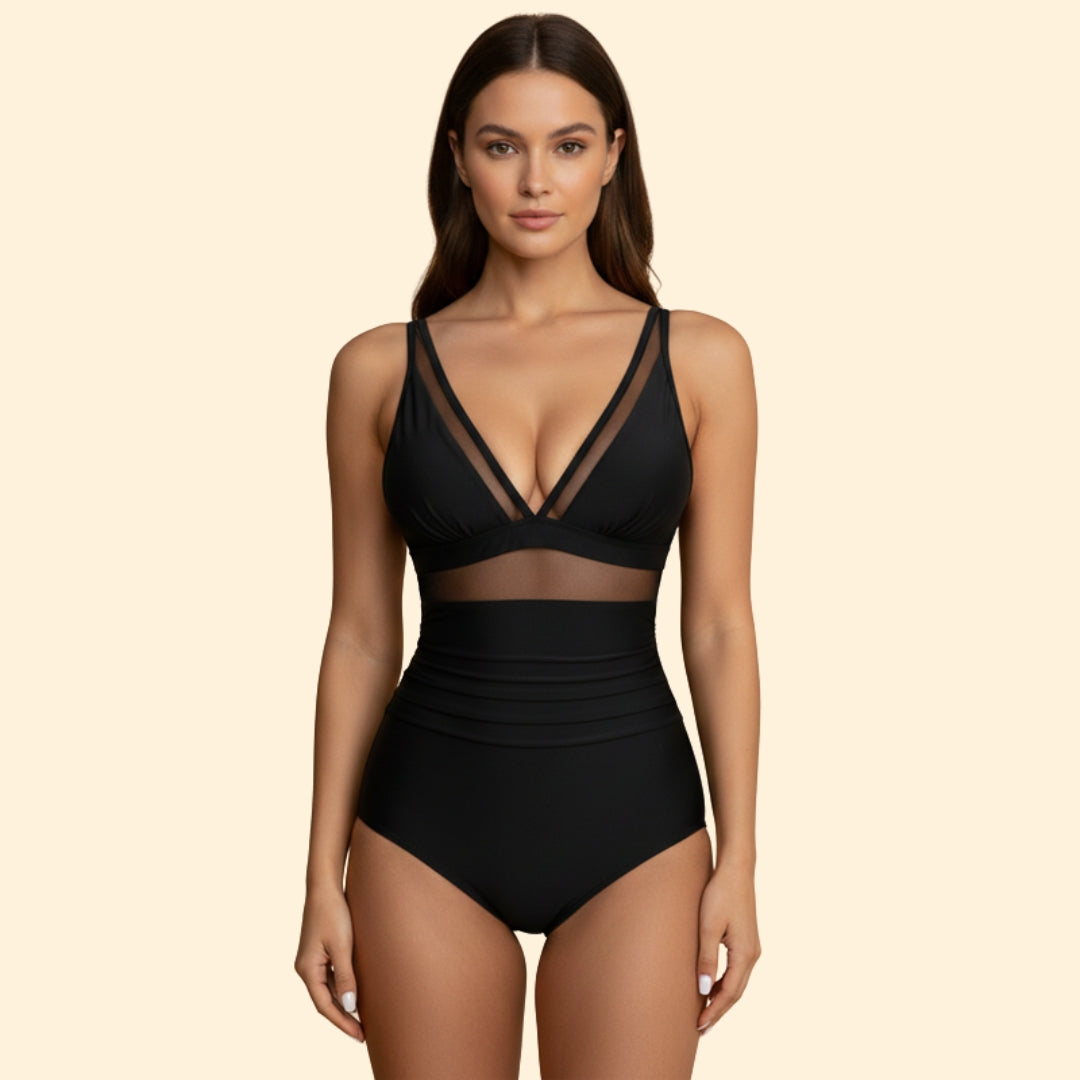 Women's High-Waisted Swimsuit with Mesh Design