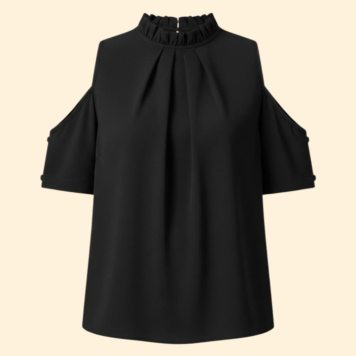 Women's High Collar Top with Sheer Sleeves