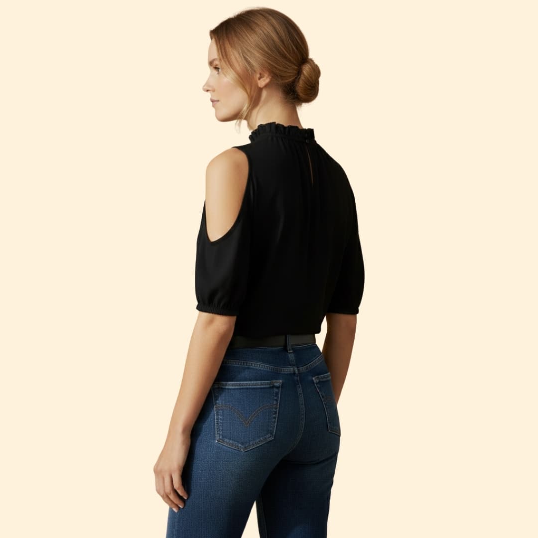 Women's High Collar Top with Sheer Sleeves