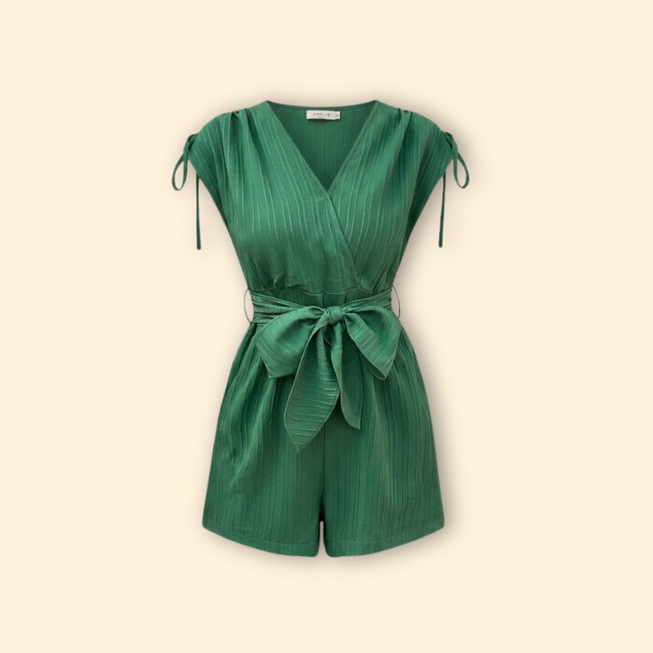 Women's Jumpsuit with Belted Waist and V-Neck
