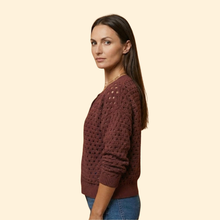 Women’s Knit Cardigan with Hollow-Out Texture
