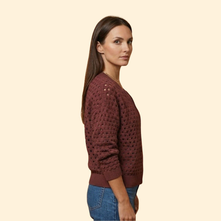 Women’s Knit Cardigan with Hollow-Out Texture