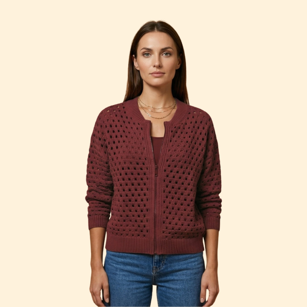 Women’s Knit Cardigan with Hollow-Out Texture