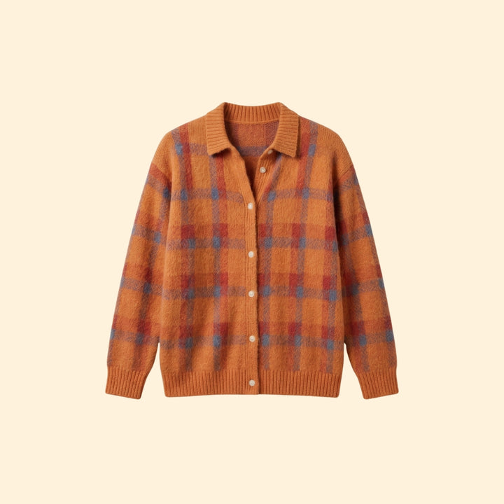 Women’s Knit Cardigan with Plaid Pattern