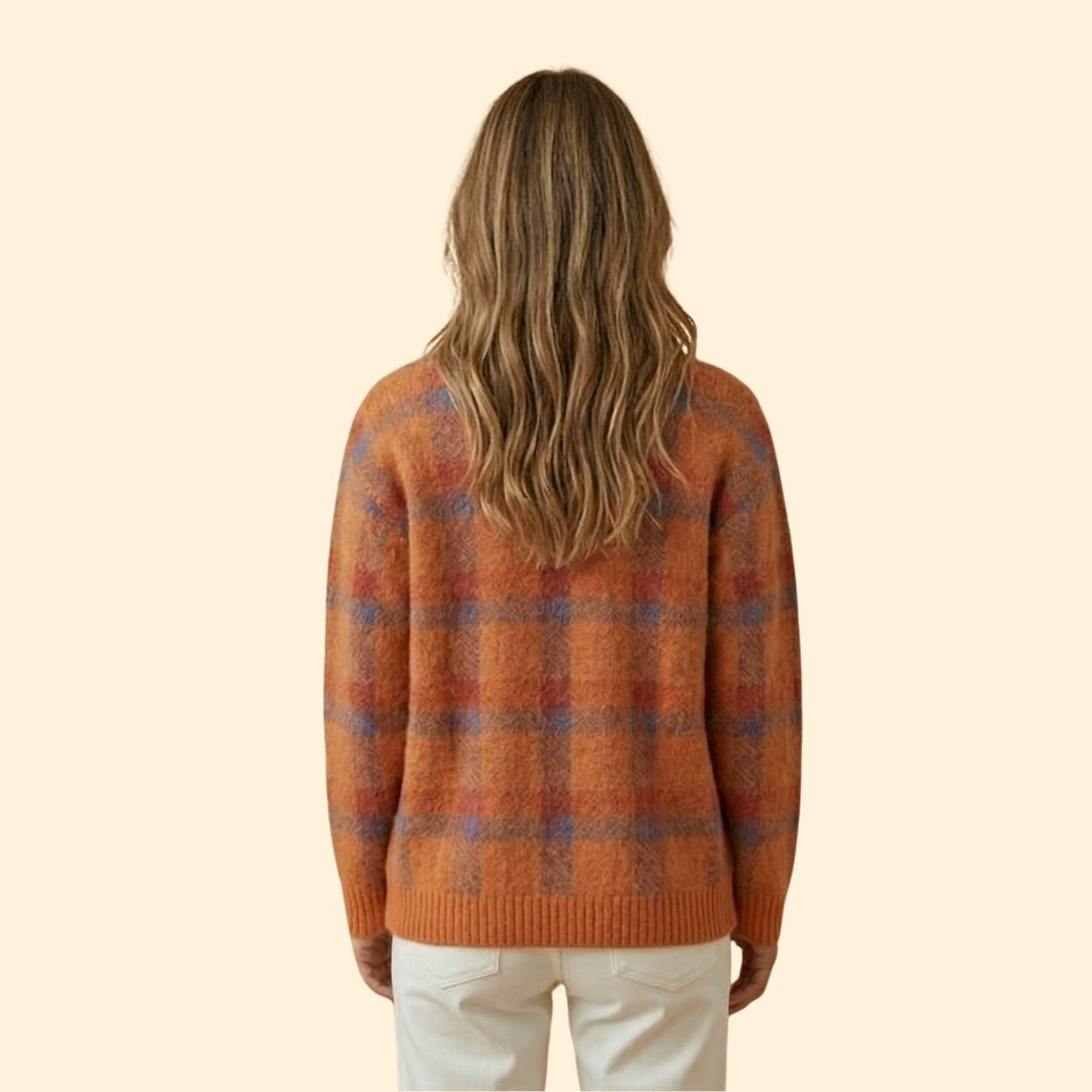 Women’s Knit Cardigan with Plaid Pattern