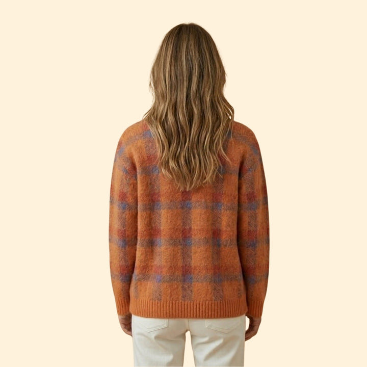 Women’s Knit Cardigan with Plaid Pattern