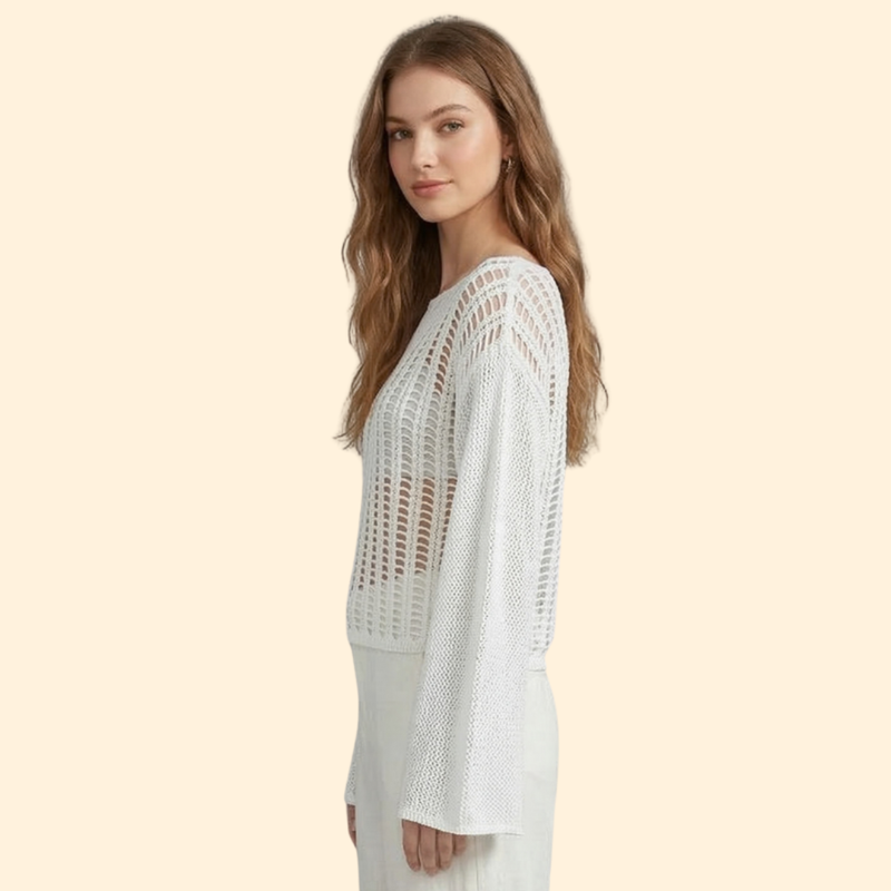 Women’s Knit Cover Up Dress Top with Crochet Design