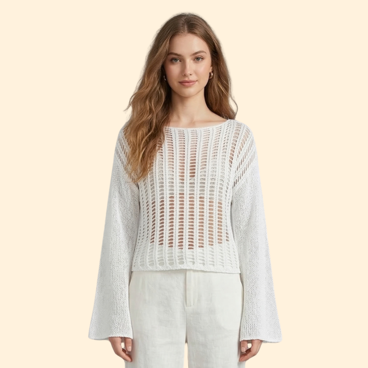 Women’s Knit Cover Up Dress Top with Crochet Design