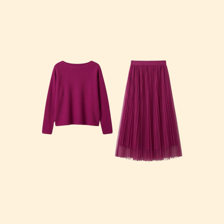 Women's Knit Dress with Layered Pleated Skirt
