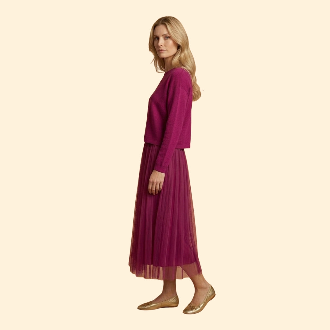 Women's Knit Dress with Layered Pleated Skirt