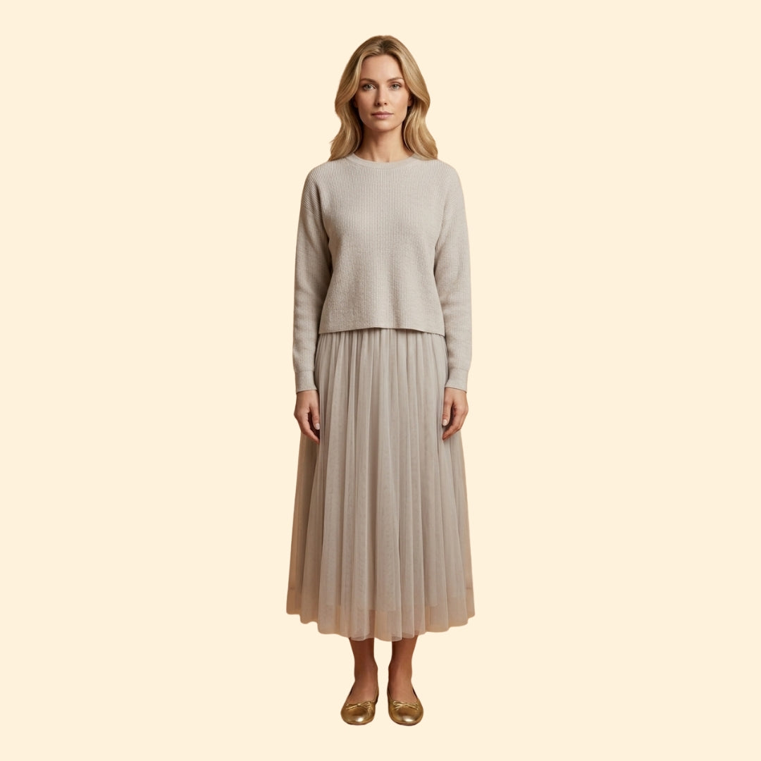 Women's Knit Dress with Layered Pleated Skirt