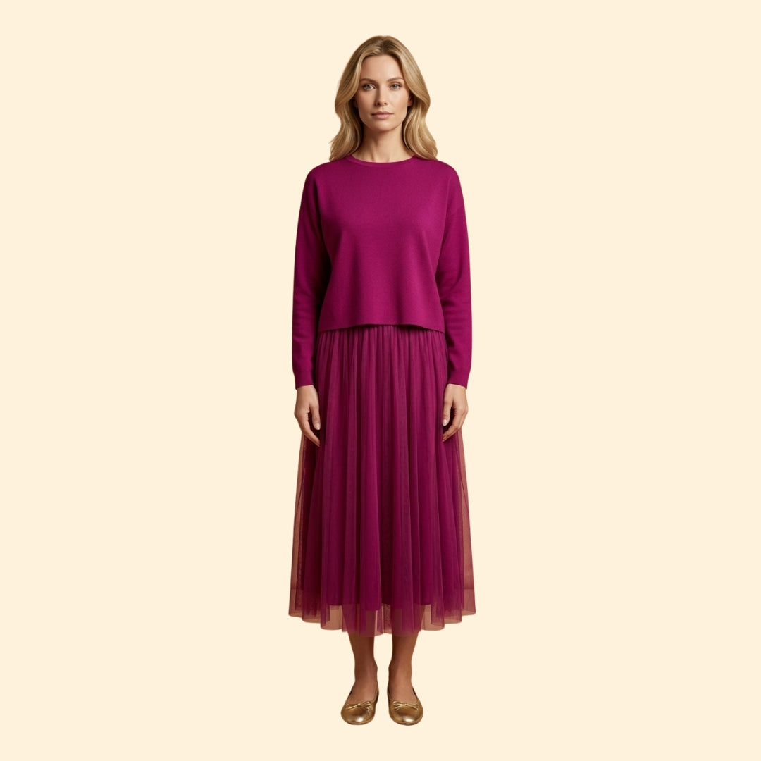 Women's Knit Dress with Layered Pleated Skirt