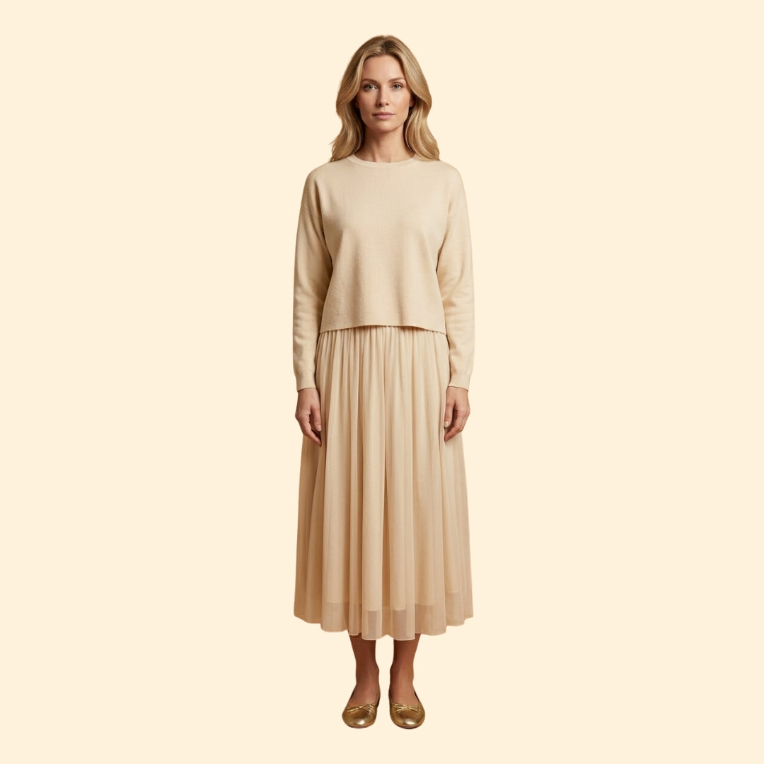Women's Knit Dress with Layered Pleated Skirt
