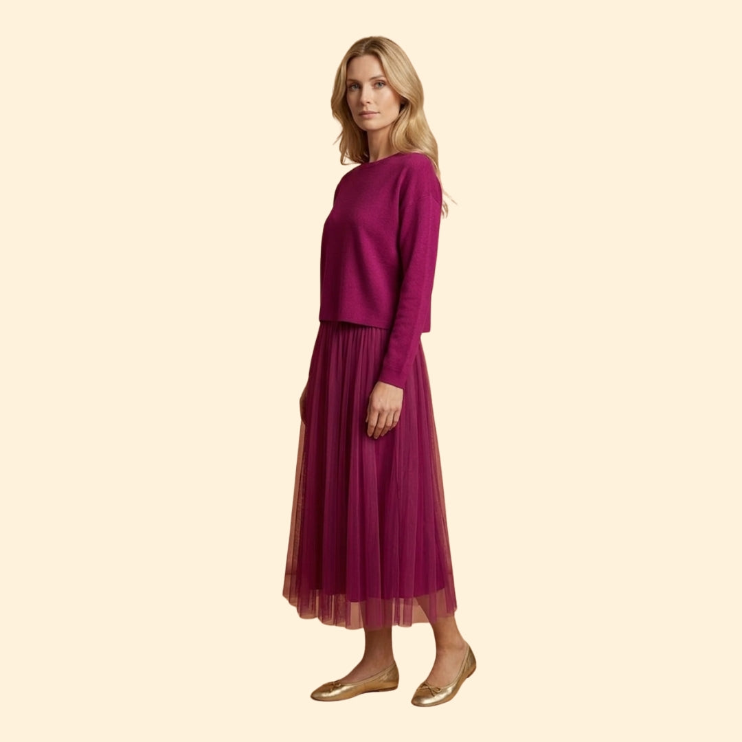 Women's Knit Dress with Layered Pleated Skirt