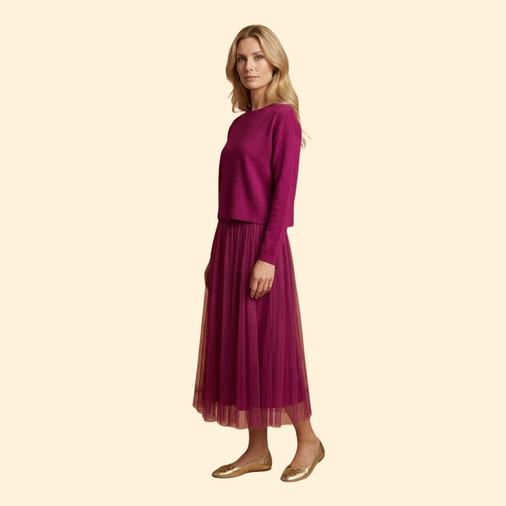 Women's Knit Dress with Layered Pleated Skirt