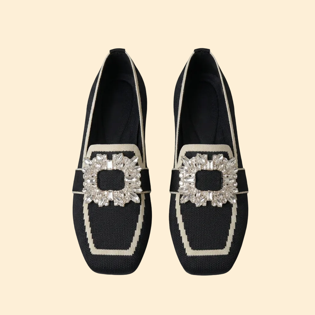 Women's Knit Loafers with Rhinestone Buckle