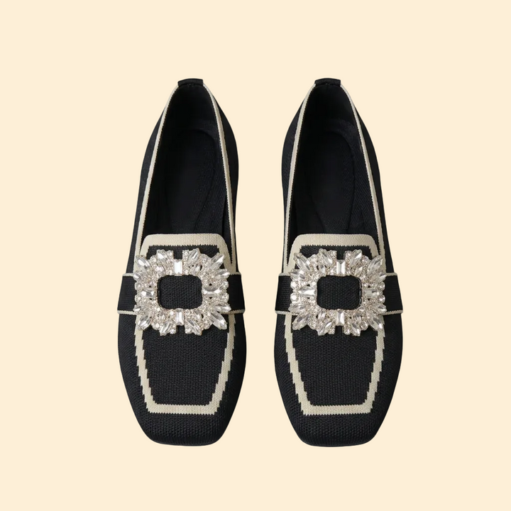 Women's Knit Loafers with Rhinestone Buckle