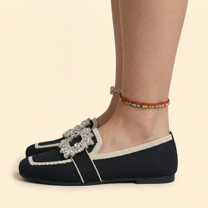 Women's Knit Loafers with Rhinestone Buckle