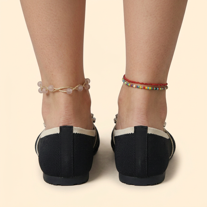 Women's Knit Loafers with Rhinestone Buckle