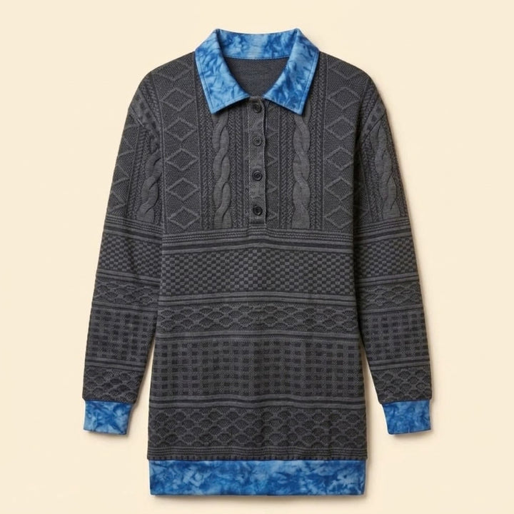 Women’s Knit Sweatshirt with Denim Print Collar