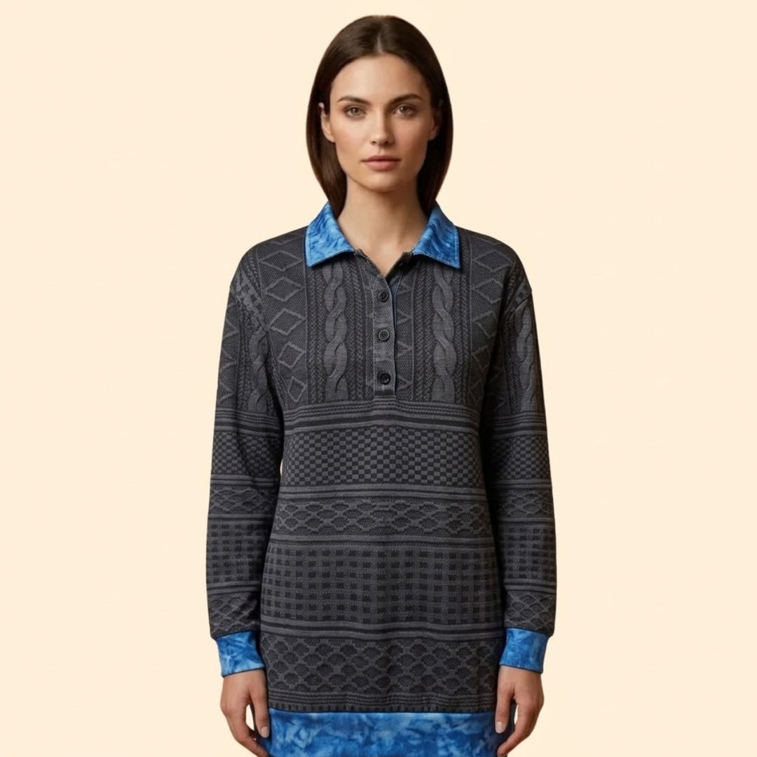 Women’s Knit Sweatshirt with Denim Print Collar
