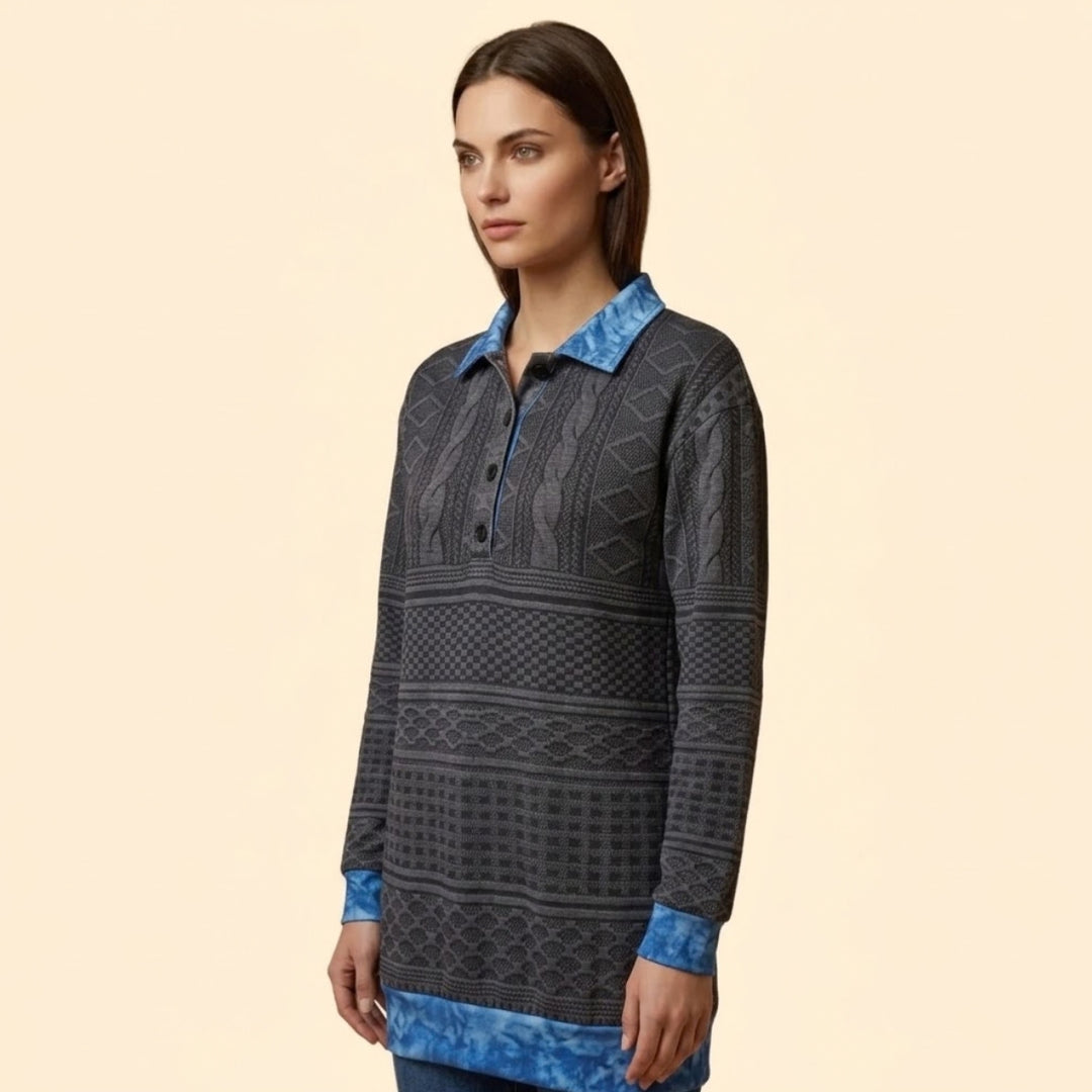 Women’s Knit Sweatshirt with Denim Print Collar