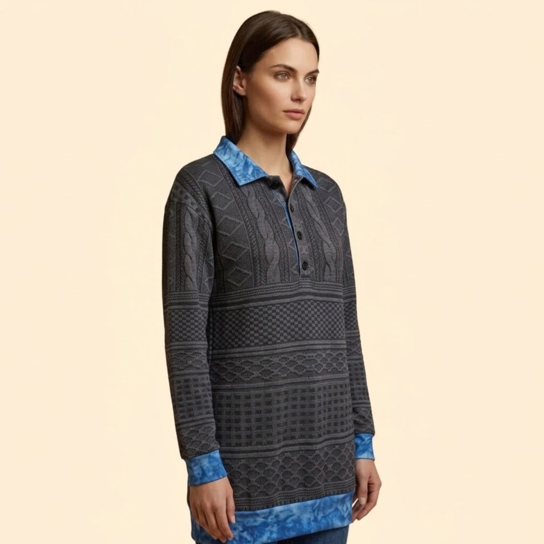 Women’s Knit Sweatshirt with Denim Print Collar