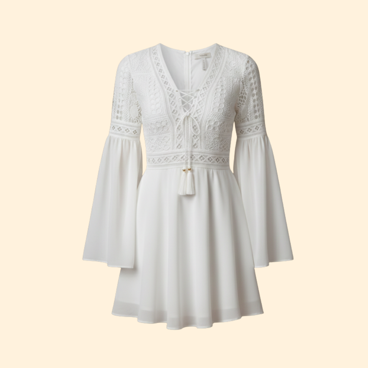 Women's Lace Detail Dress with Trumpet Sleeves